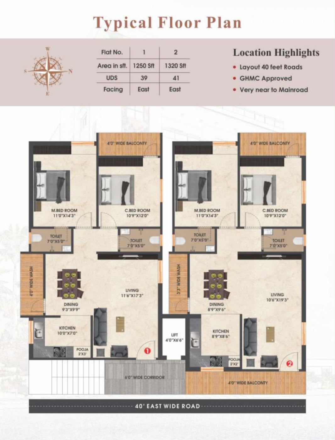2 BHK Floor Plan - Vaarahi SkyRise Ameenpur Hyderabad